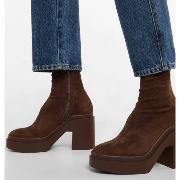 Robert Clergerie Nina Suede Ankle Boots Chunky Block Heeled Platform Brown - Picture 1 of 13